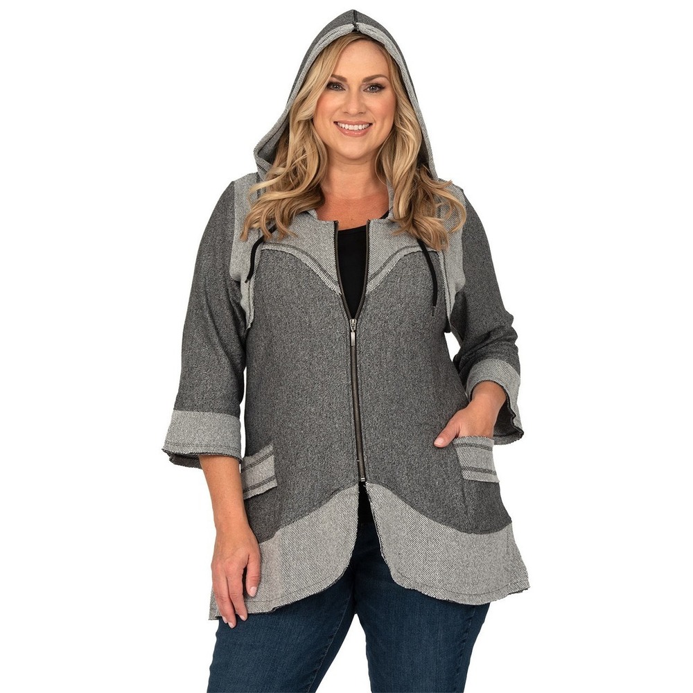 Distinct Womens Hoodie Jacket With 3/4 Length Bell Sleeves Plus Size 2X Gray‎